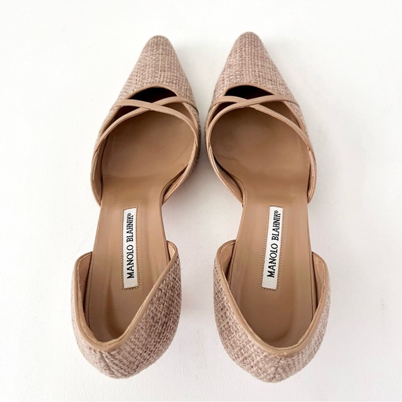 MANOLO BLAHNIK | Vintage Retro D’Orsay Beige Woven Pointed Kitten Heel Pumps 41 - Picture 6 of 14